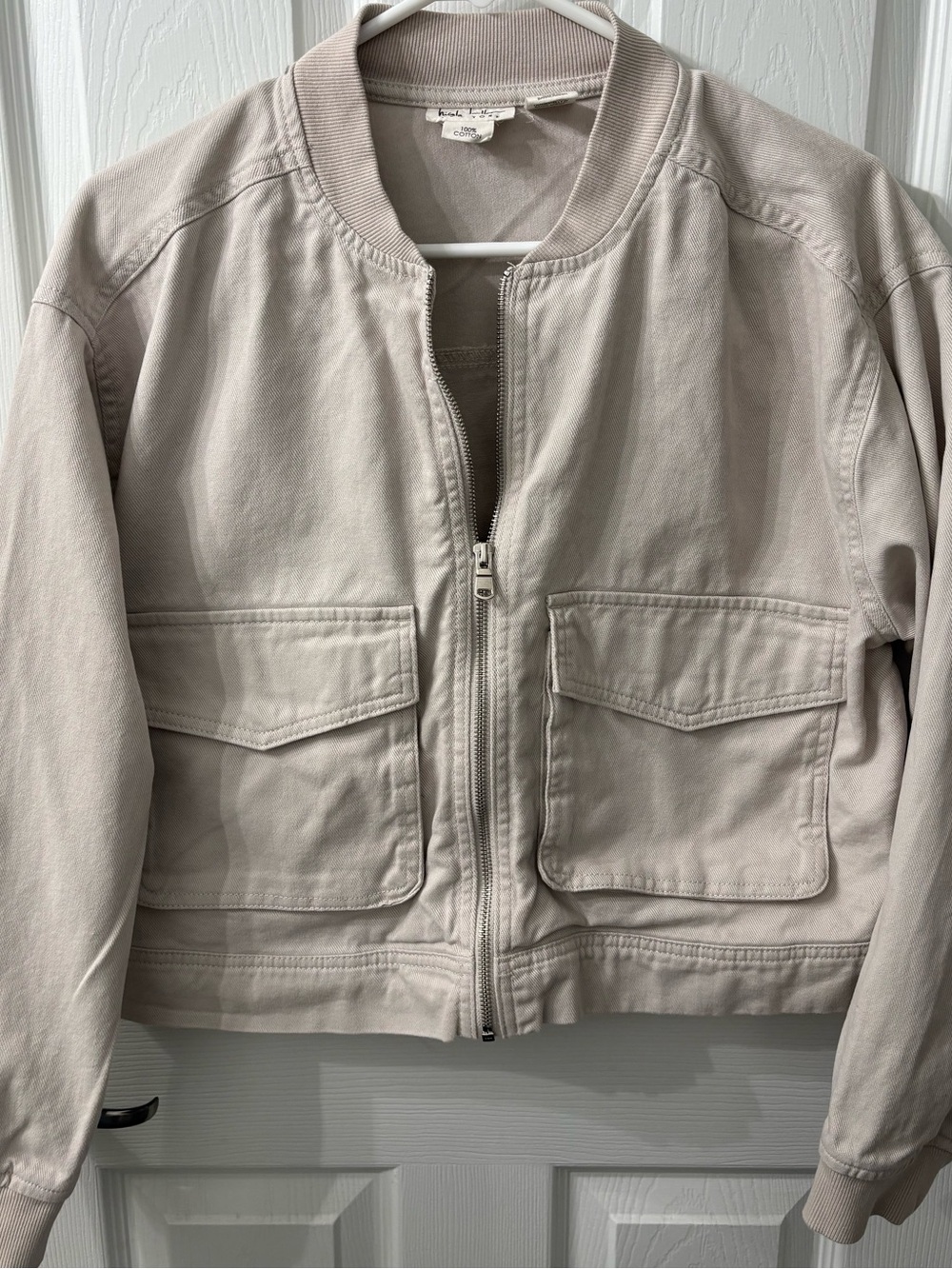 Nicole Miller Women’s Lightweight Bomber Jacket in Light Beige, Medium
